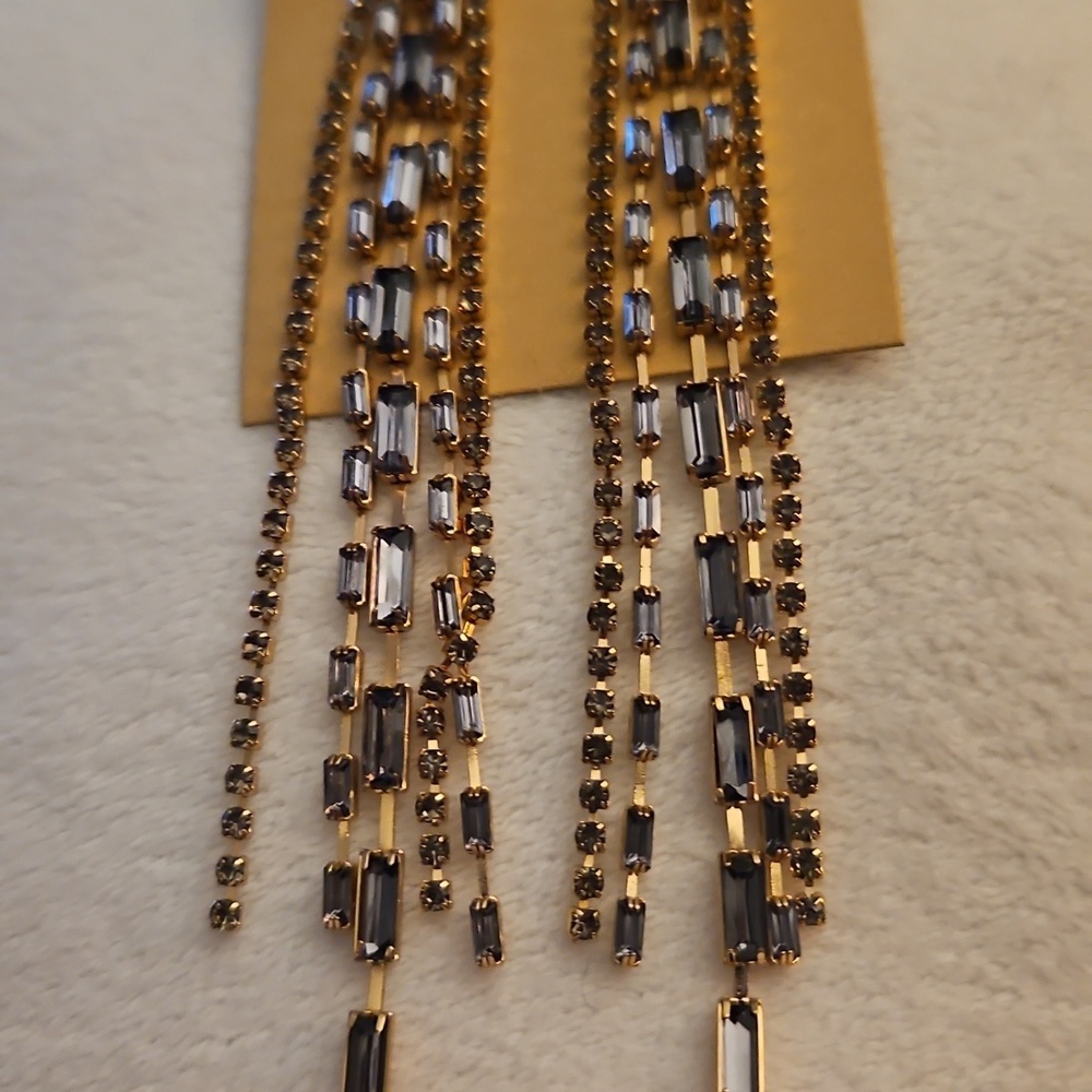 3/$30 Acrylic Stone Goldtone Fringe Festival Dangle Post Earrings - Picture 4 of 5